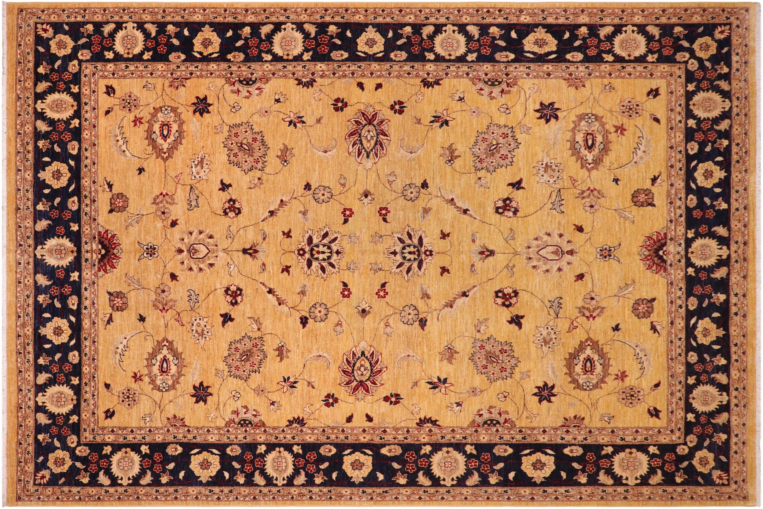 handmade Traditional Kafkaz Gold Blue Hand Knotted RECTANGLE 100% WOOL area rug 9x11