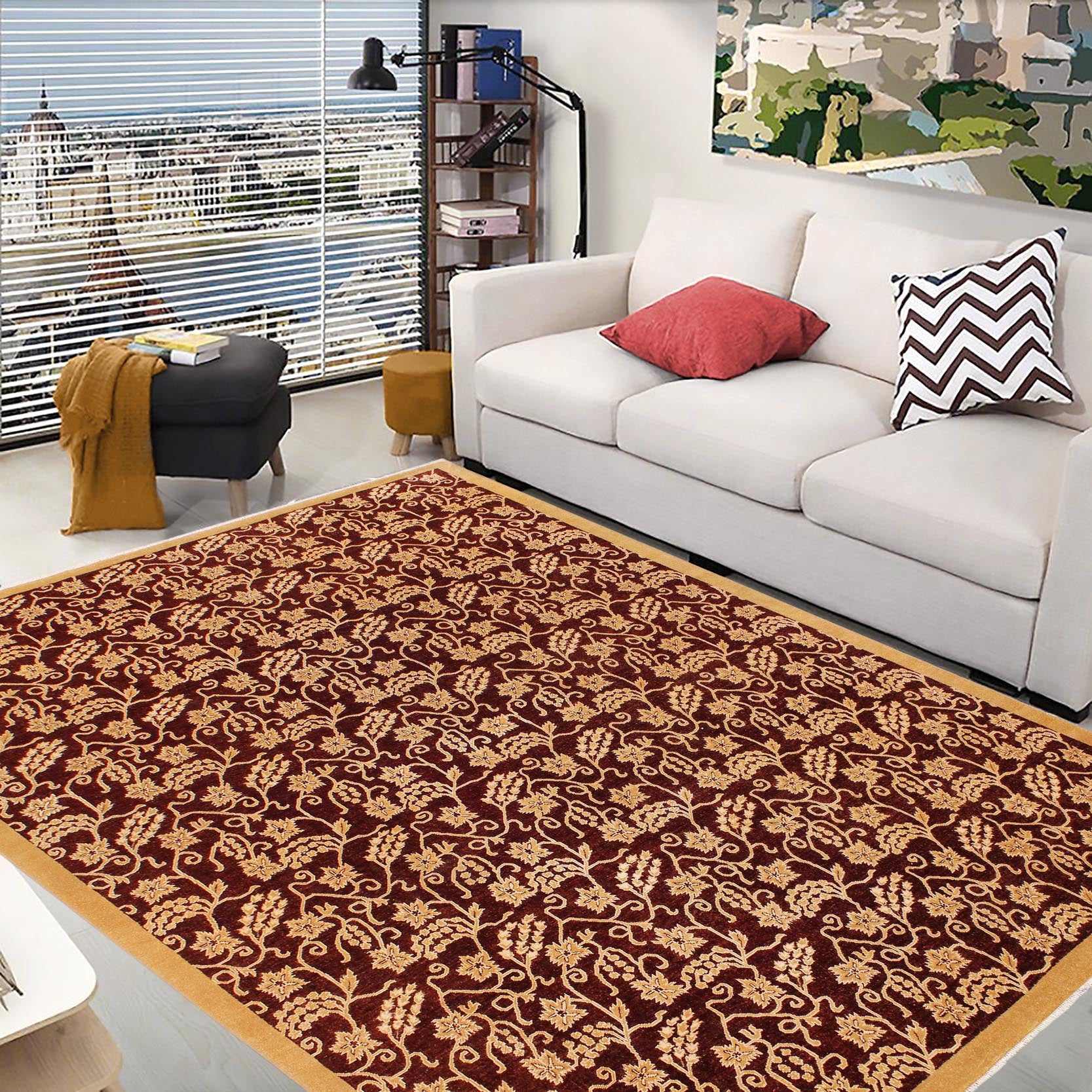 handmade Modern Kafkaz Red Gold Hand Knotted RECTANGLE 100% WOOL area rug 9' x 12'