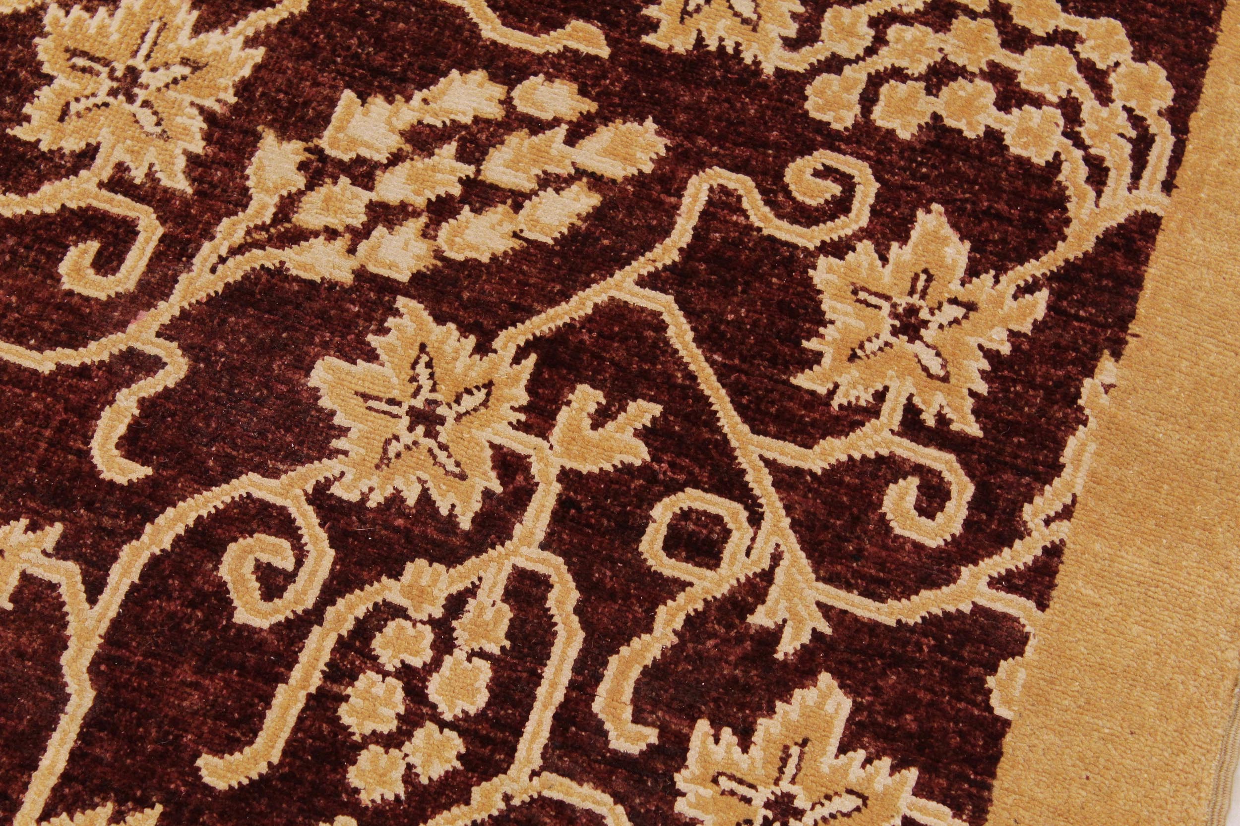 handmade Modern Kafkaz Red Gold Hand Knotted RECTANGLE 100% WOOL area rug 9' x 12'