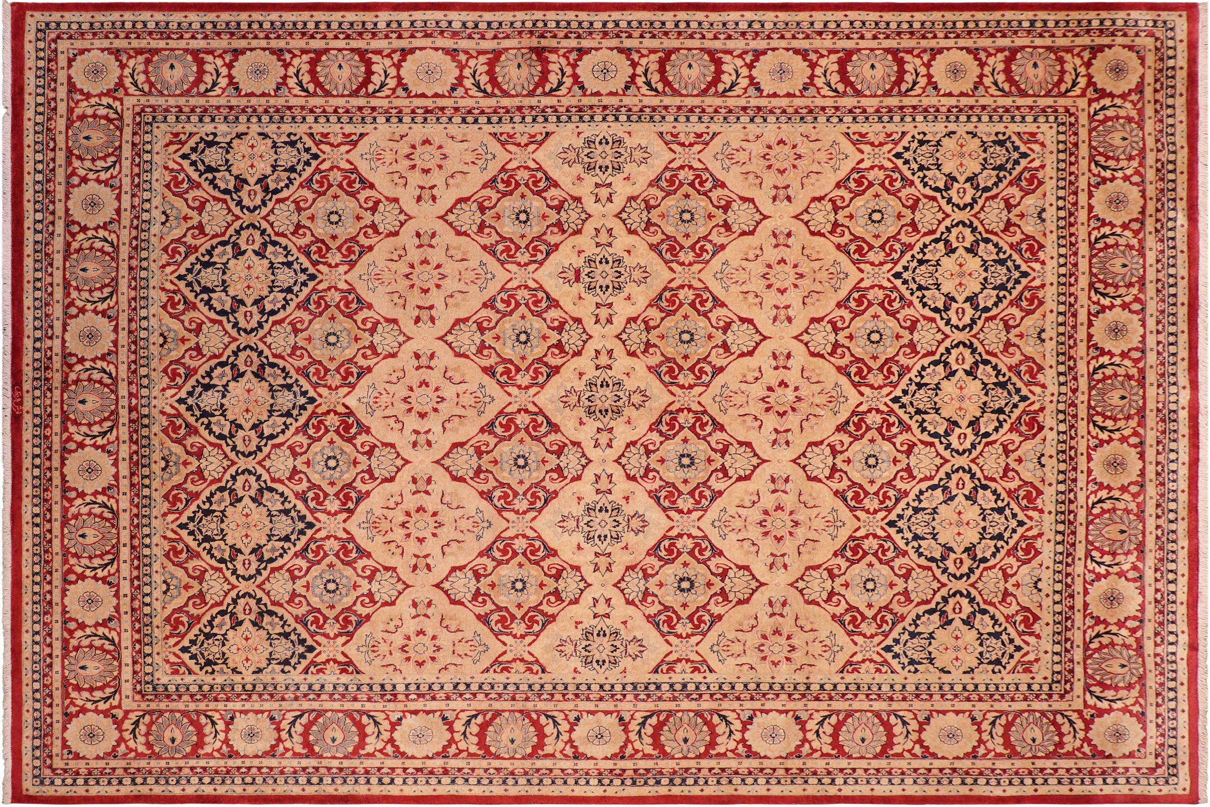 handmade Transitional Kirman Red Tan Hand Knotted RECTANGLE 100% WOOL area rug 8x10