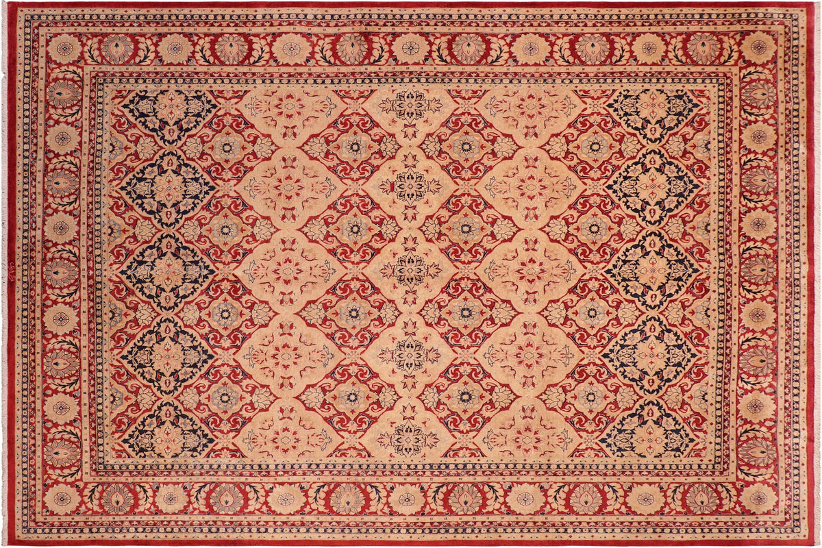 8x10 hand knotted Vegetable Dyed wool rug in red and tan - Jeanette