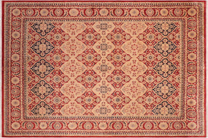 8x10 hand knotted Vegetable Dyed wool rug in red and tan - Jeanette