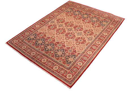 handmade Transitional Kirman Red Tan Hand Knotted RECTANGLE 100% WOOL area rug 8x10