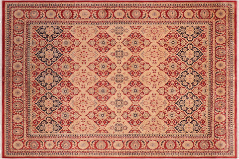 handmade Transitional Kirman Red Tan Hand Knotted RECTANGLE 100% WOOL area rug 8x10