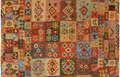 handmade Geometric Kilim Gray Blue Hand-Woven RECTANGLE 100% WOOL area rug 7 x 10