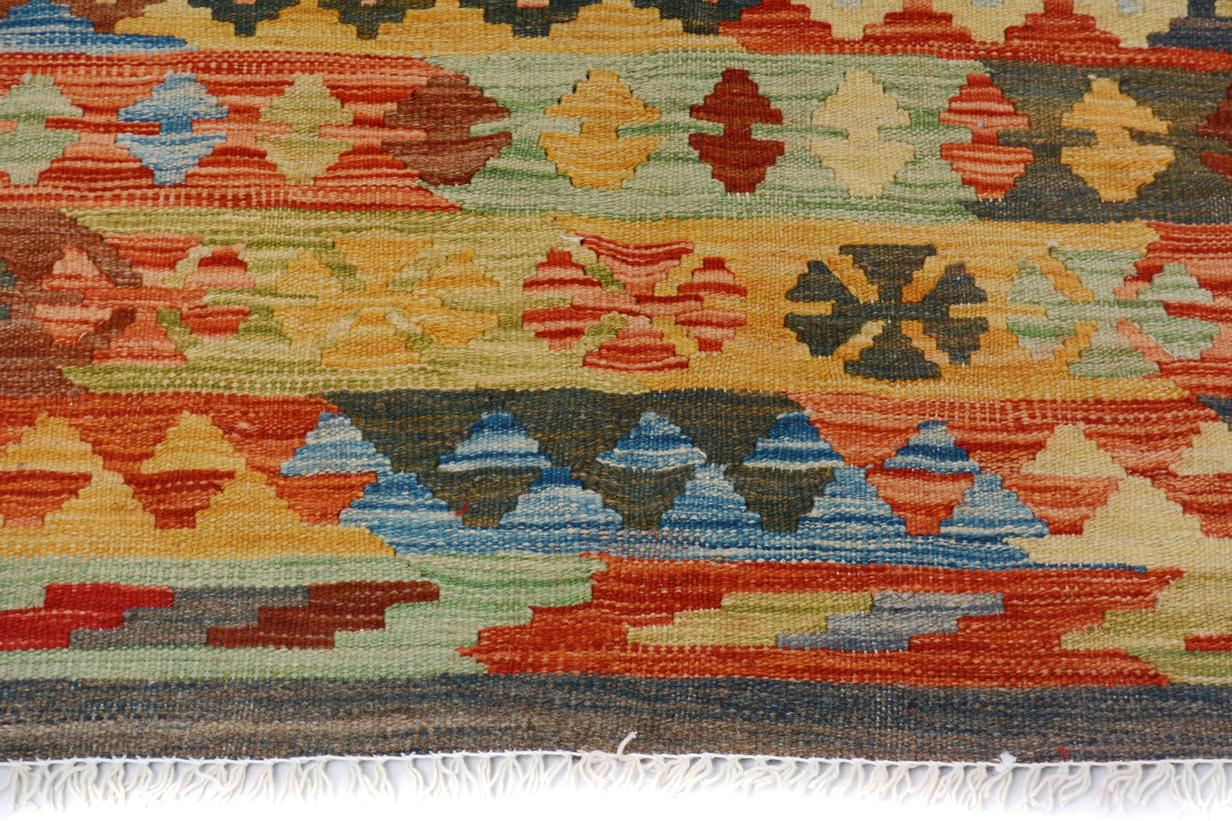 handmade Geometric Kilim Gray Blue Hand-Woven RECTANGLE 100% WOOL area rug 7 x 10
