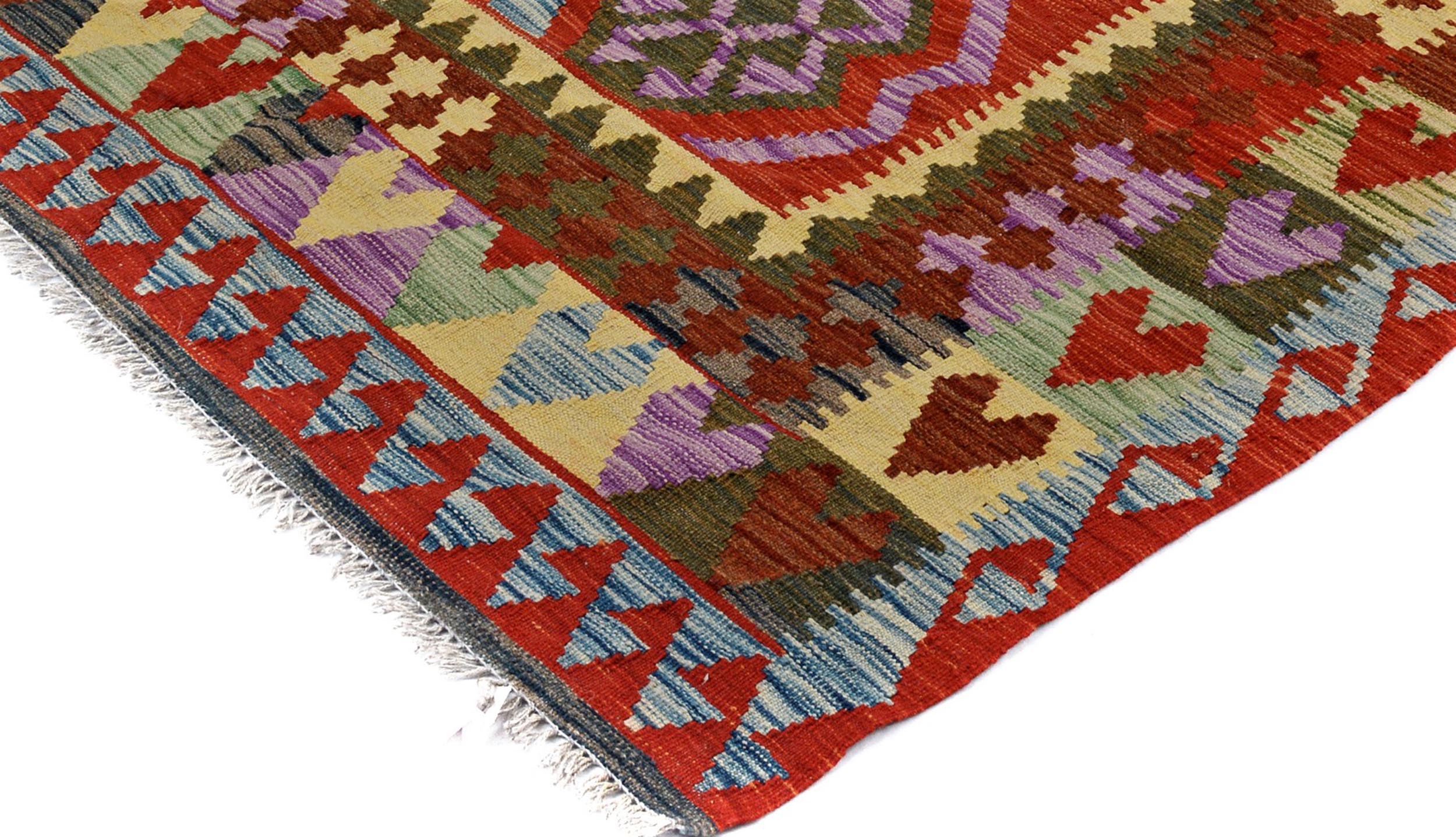 handmade Geometric Kilim Blue Red Hand-Woven RECTANGLE 100% WOOL area rug 5 x 7