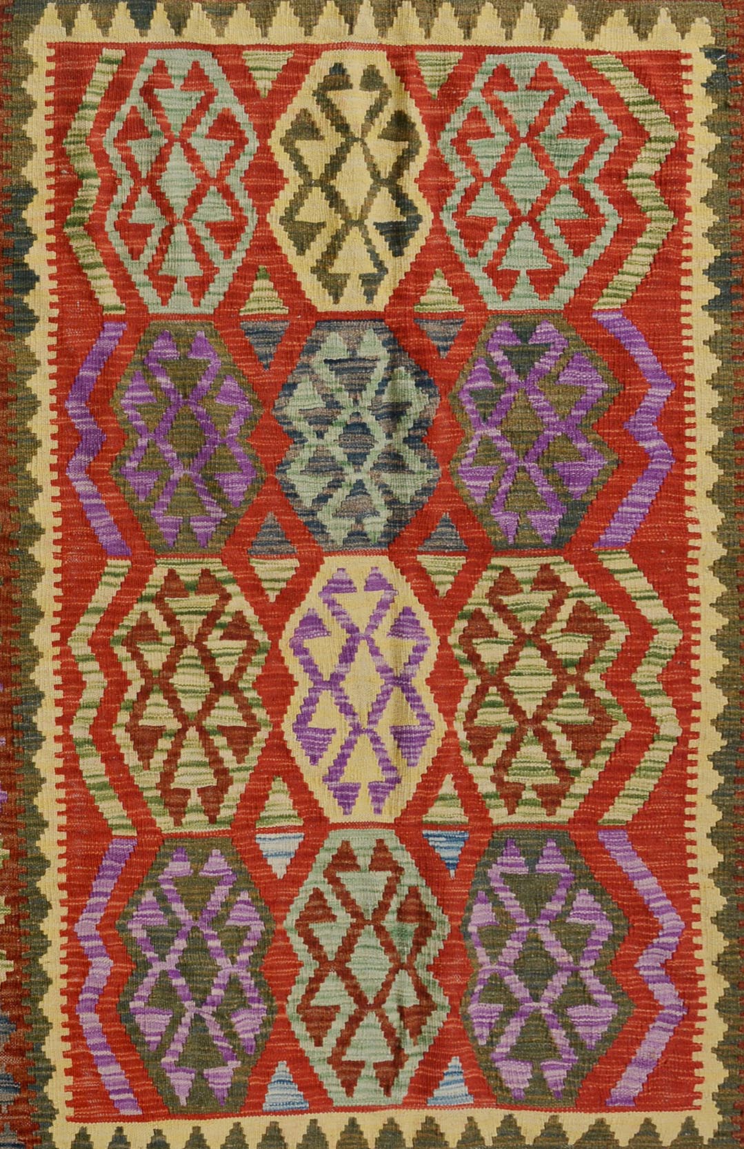 handmade Geometric Kilim Blue Red Hand-Woven RECTANGLE 100% WOOL area rug 5 x 7