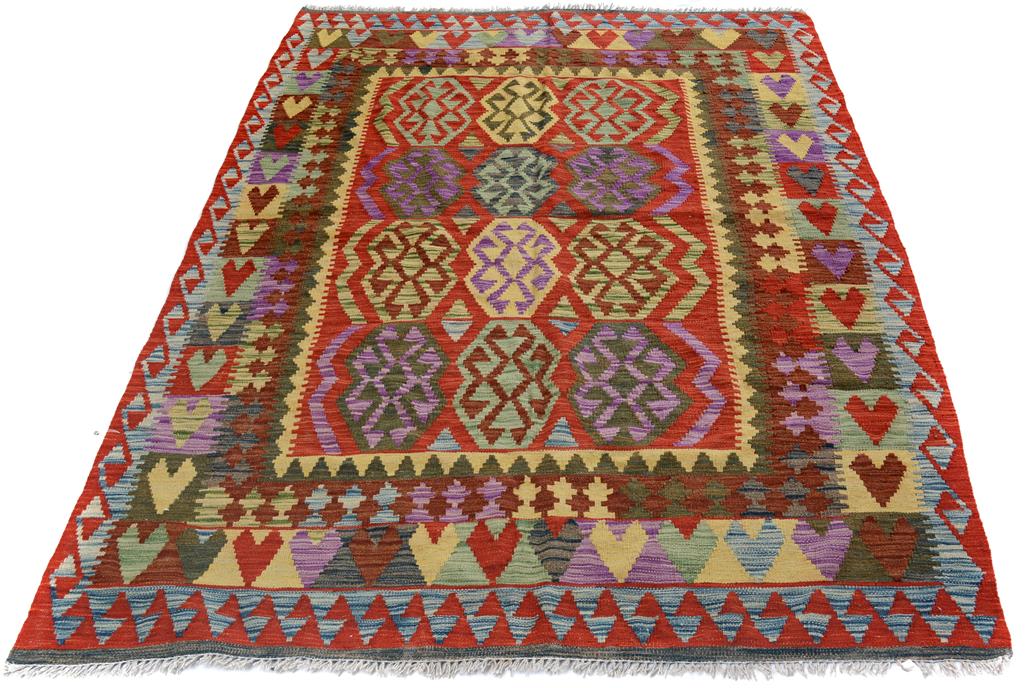 Flat Weave Kilim Antique Navaho Vintage handmade Geometric Kilim Blue Red Hand-Woven Rectangle 100% Wool Area Rug 5x7 