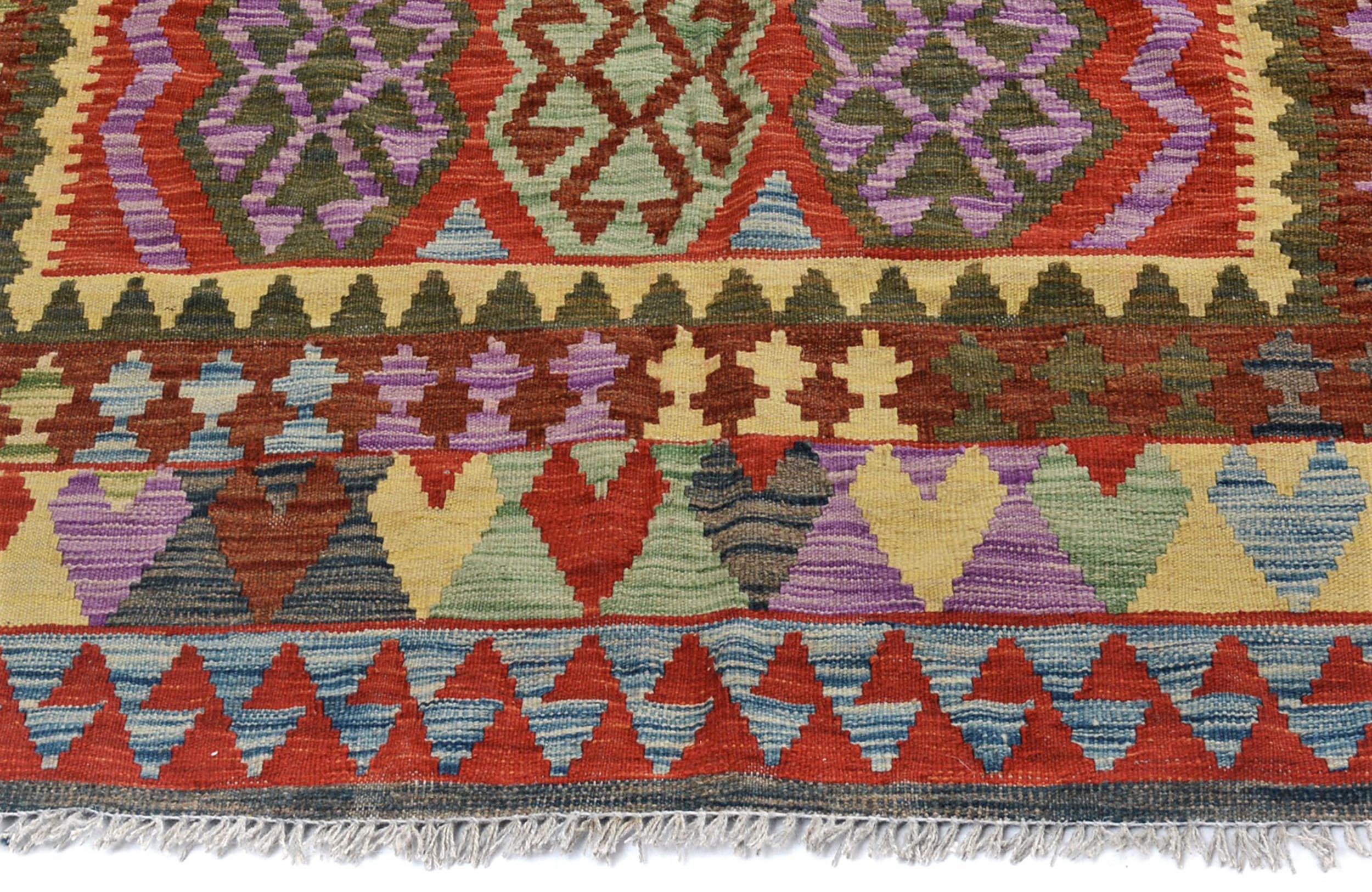 handmade Geometric Kilim Blue Red Hand-Woven RECTANGLE 100% WOOL area rug 5 x 7