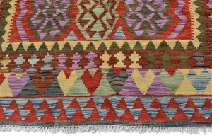 handmade Geometric Kilim Blue Red Hand-Woven RECTANGLE 100% WOOL area rug 5 x 7
