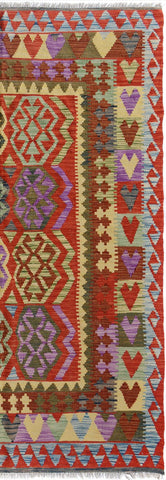 handmade Geometric Kilim Blue Red Hand-Woven RECTANGLE 100% WOOL area rug 5 x 7