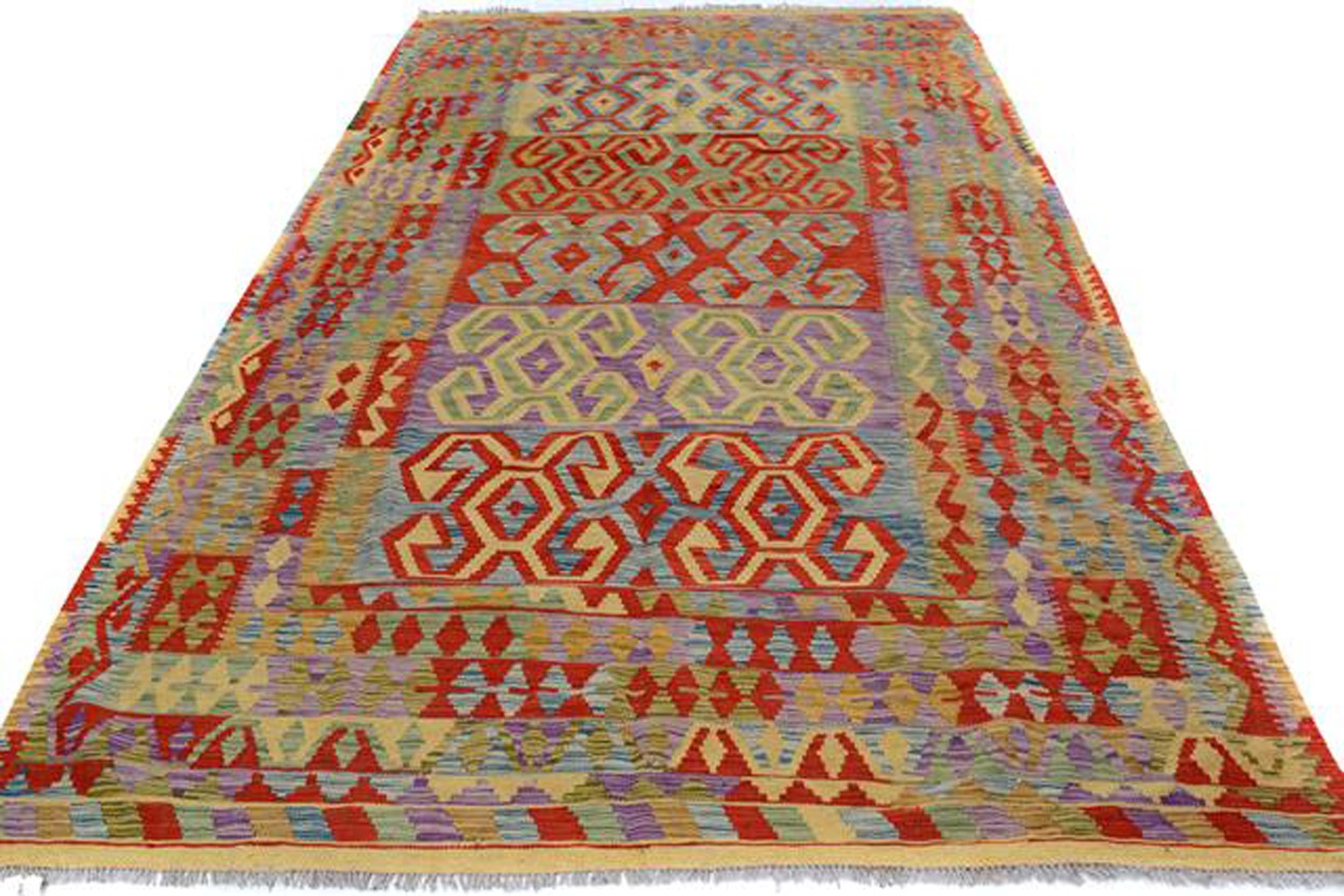 handmade Geometric Kilim Gold Red Hand-Woven RECTANGLE 100% WOOL area rug 6 x 9