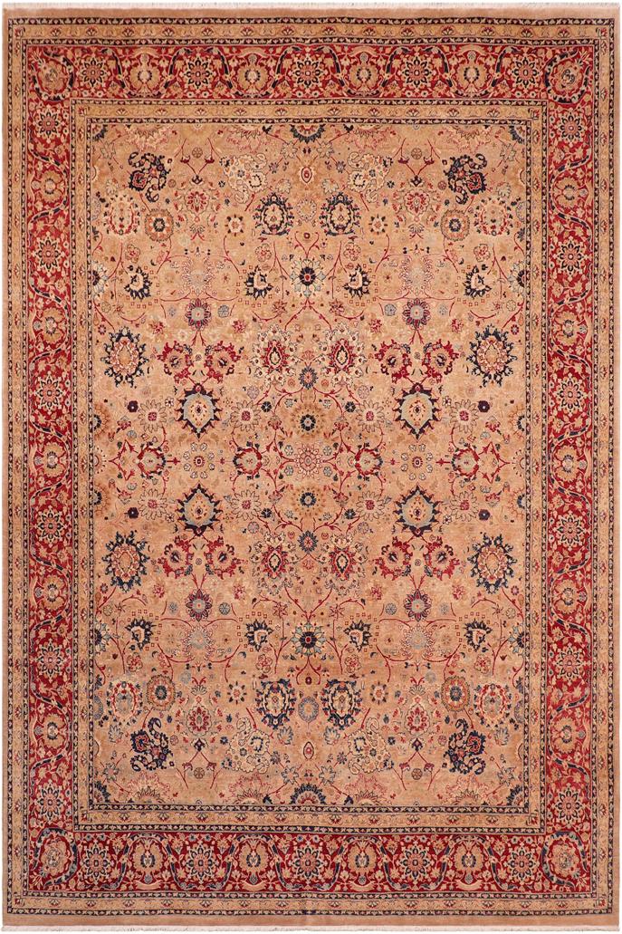 Traditional Tabriz Kristen Tan Red Hand Knotted Area rugs 8 x 10