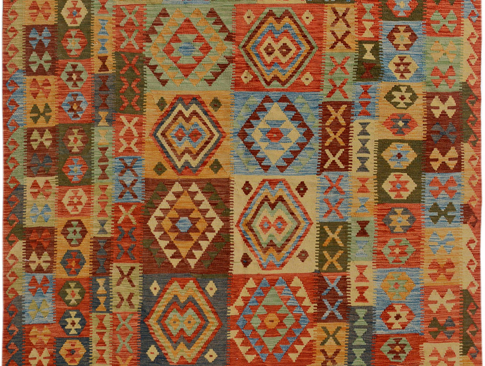 handmade Geometric Kilim Gray Rust Hand-Woven RECTANGLE 100% WOOL area rug 7 x 10