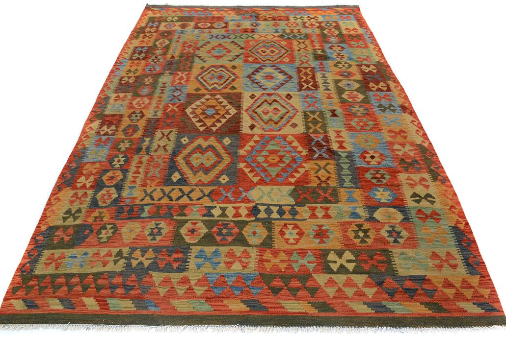 Flat Weave Kilim Antique Navaho Vintage handmade Geometric Kilim Gray Rust Hand-Woven Rectangle 100% Wool Area Rug 7x10 