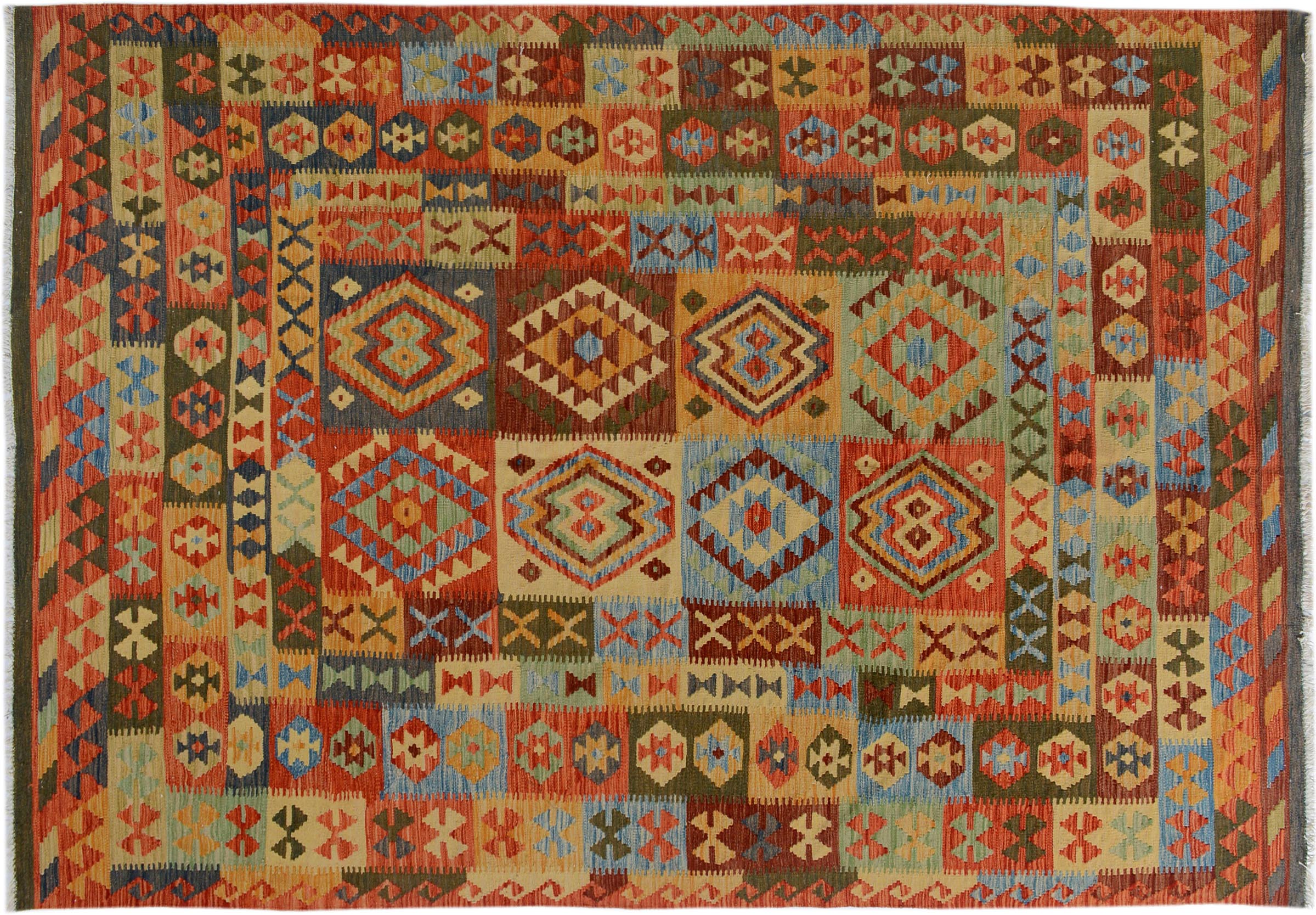 handmade Geometric Kilim Gray Rust Hand-Woven RECTANGLE 100% WOOL area rug 7 x 10