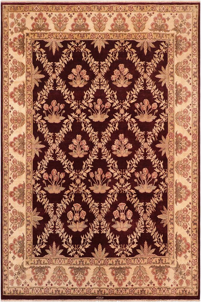 Traditional Veg Dye Vanessa Aubergine Beige Hand Knotted Area rugs 8 x 10
