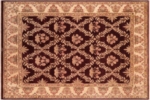8x10 hand knotted Vegetable Dyed wool rug in aubergine and beige - Vanessa