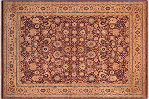 8x10 hand knotted Vegetable Dyed wool rug in aubergine and tan - Tabriz Junie