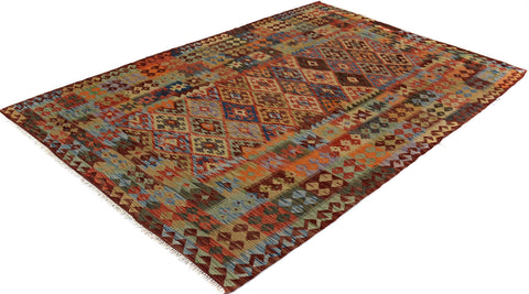handmade Geometric Kilim Rust Brown Hand-Woven RECTANGLE 100% WOOL area rug 5x7