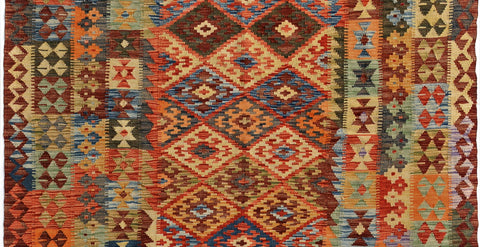 handmade Geometric Kilim Rust Brown Hand-Woven RECTANGLE 100% WOOL area rug 5x7
