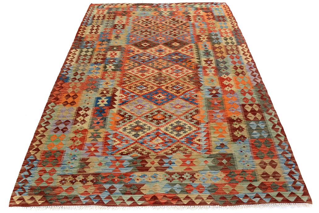 Flat Weave Kilim Antique Navaho Vintage handmade Geometric Kilim Multi Brown Hand-Woven Rectangle 100% Wool Area Rug 5x7 
