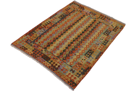 handmade Geometric Kilim Rust Blue Hand-Woven RECTANGLE 100% WOOL area rug 5 x 6