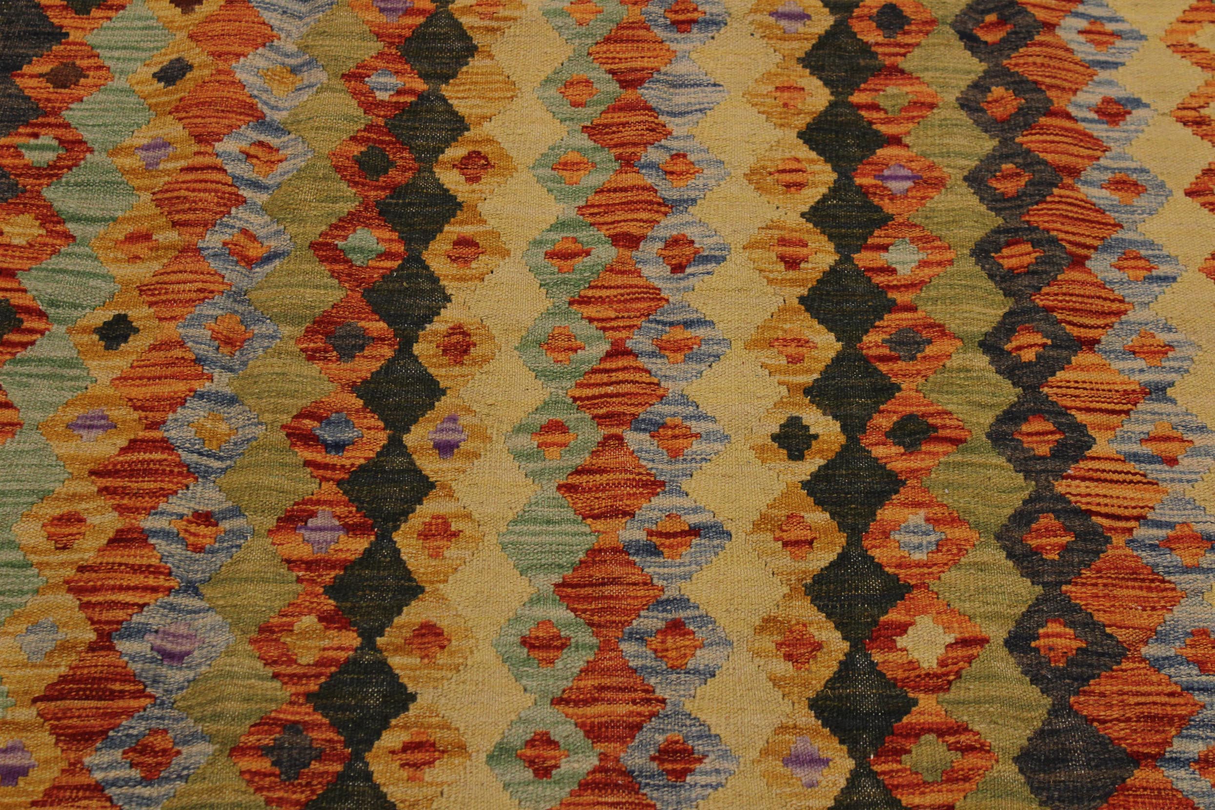handmade Geometric Kilim Rust Blue Hand-Woven RECTANGLE 100% WOOL area rug 5 x 6