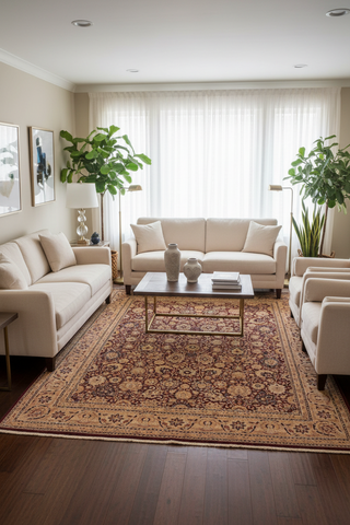 handmade Transitional Tabriz Aubergine Tan Hand Knotted RECTANGLE 100% WOOL area rug 8x10