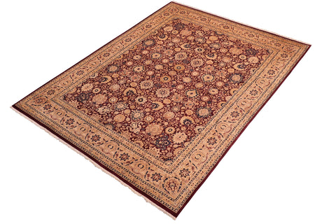handmade Transitional Tabriz Aubergine Tan Hand Knotted RECTANGLE 100% WOOL area rug 8x10