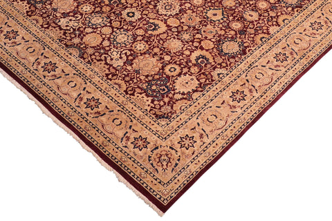 handmade Transitional Tabriz Aubergine Tan Hand Knotted RECTANGLE 100% WOOL area rug 8x10