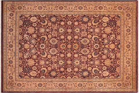 handmade Transitional Tabriz Aubergine Tan Hand Knotted RECTANGLE 100% WOOL area rug 8x10