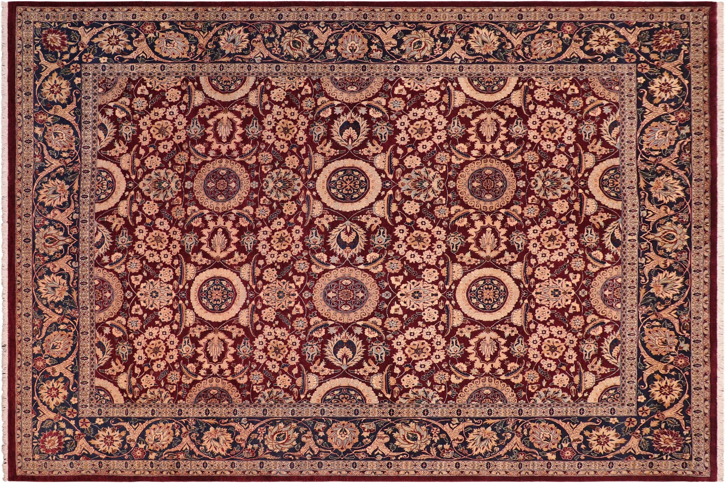 handmade Transitional Agra Tabriz Aubergine Blue Hand Knotted RECTANGLE 100% WOOL area rug 8x10
