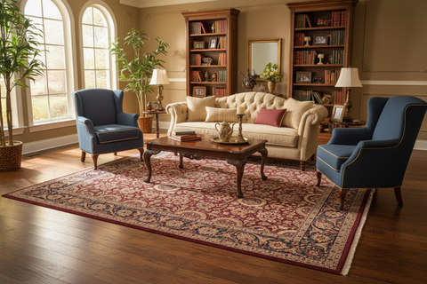 handmade Transitional Agra Tabriz Aubergine Blue Hand Knotted RECTANGLE 100% WOOL area rug 8x10