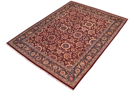 handmade Transitional Agra Tabriz Aubergine Blue Hand Knotted RECTANGLE 100% WOOL area rug 8x10