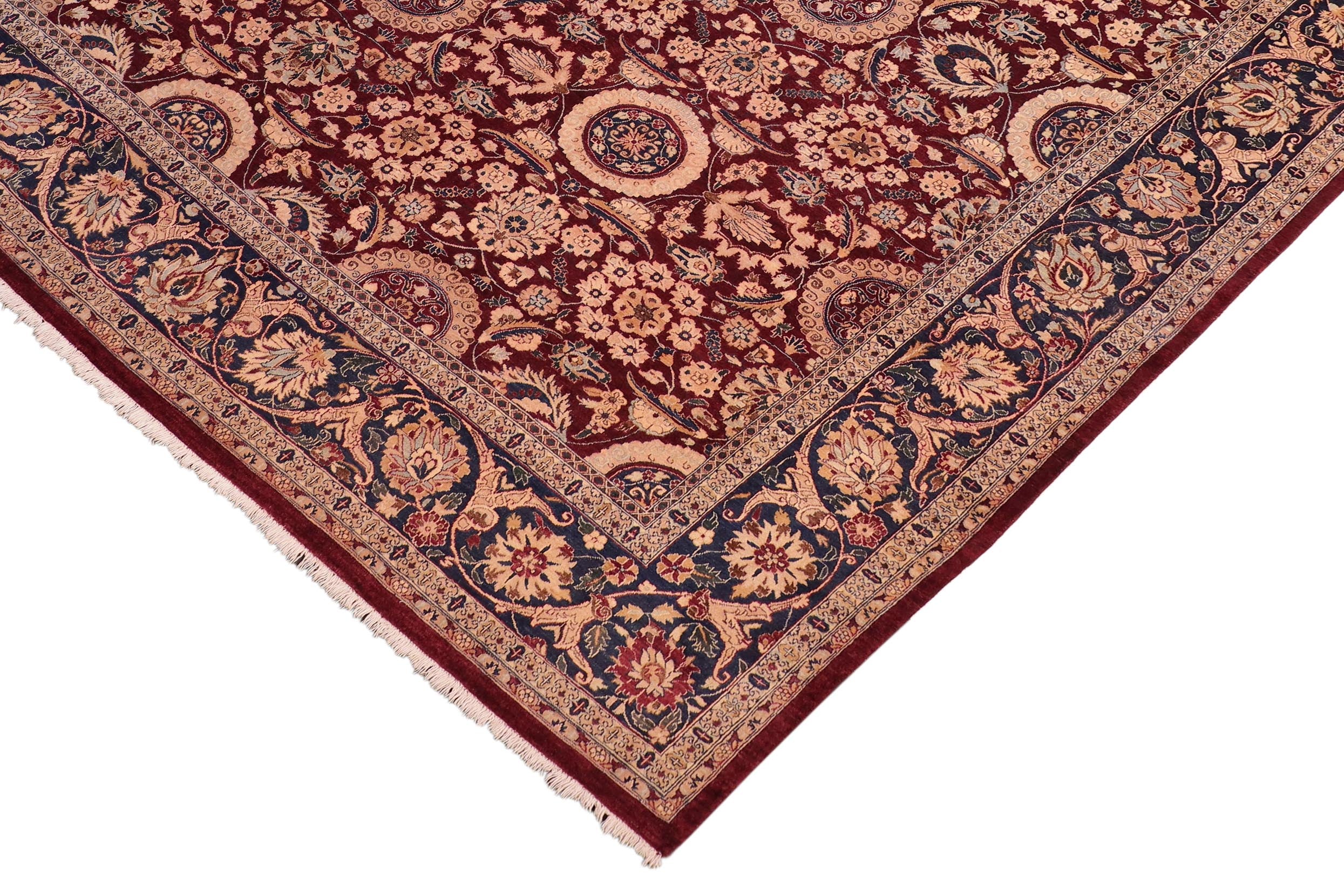 handmade Transitional Agra Tabriz Aubergine Blue Hand Knotted RECTANGLE 100% WOOL area rug 8x10