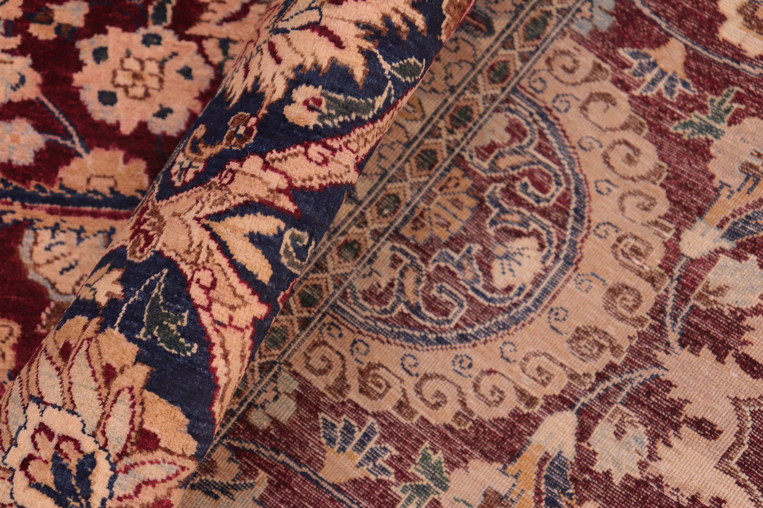 handmade Transitional Agra Tabriz Aubergine Blue Hand Knotted RECTANGLE 100% WOOL area rug 8x10