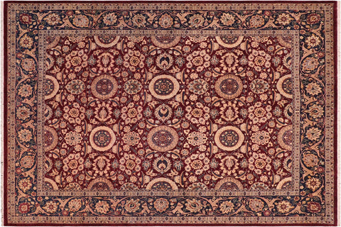 handmade Transitional Agra Tabriz Aubergine Blue Hand Knotted RECTANGLE 100% WOOL area rug 8x10