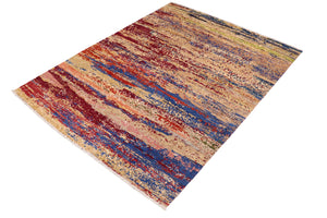 handmade Modern Modern Blue Red Hand Knotted RECTANGLE 100% WOOL area rug 8' x 10'