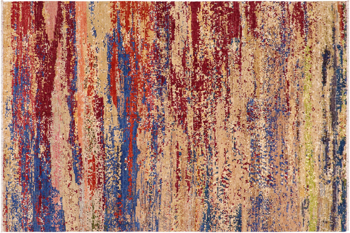 8x10 hand knotted modern wool rug in blue and red - Modern Armand