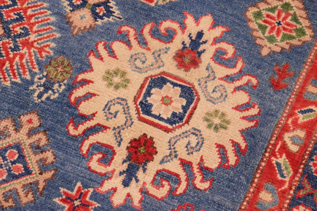 handmade Geometric Kazak Blue Ivory Hand Knotted RECTANGLE 100% WOOL area rug 6' x 9'