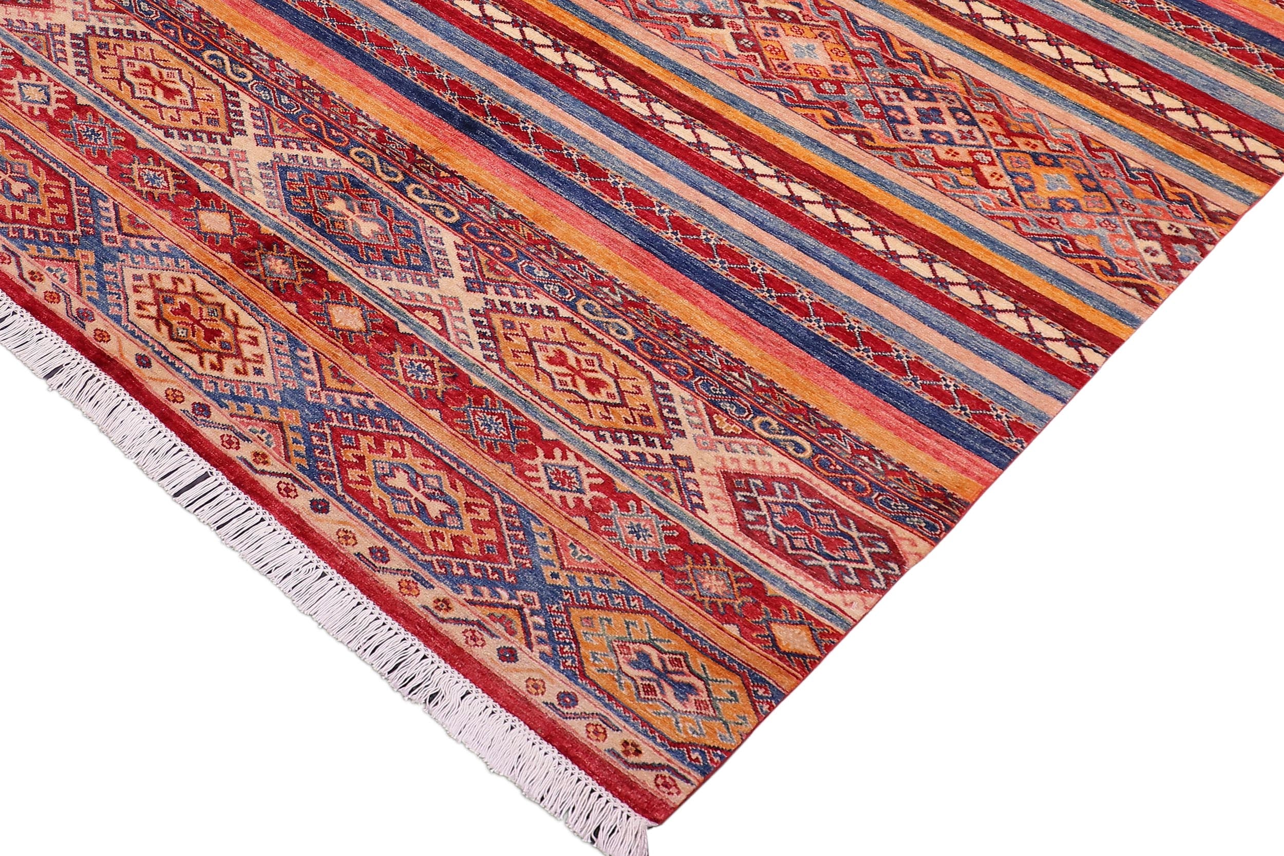 handmade Geometric Kurjean Red Blue Hand Knotted RECTANGLE 100% WOOL area rug 6x8