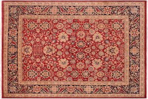 8x10 hand knotted Vegetable Dyed wool rug in red and blue - Mahal Jeanne