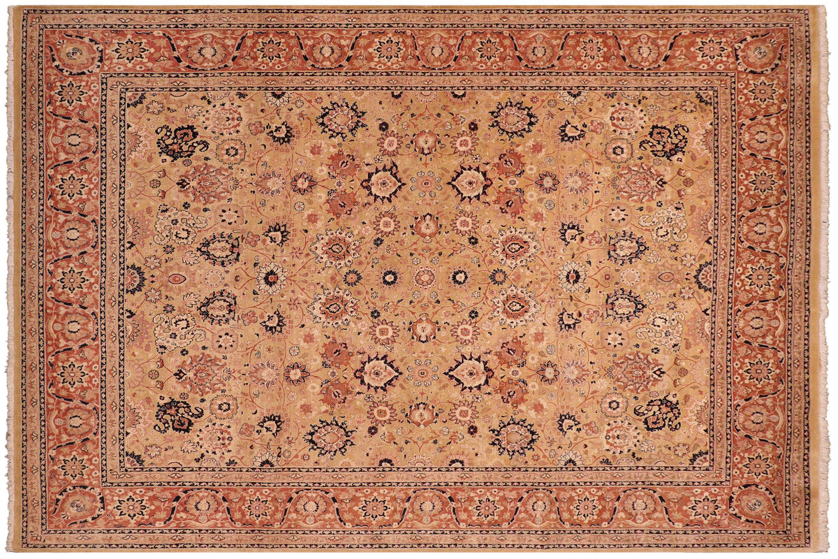 8x10 hand knotted Vegetable Dyed wool rug in gold and rose - Tabriz Carla