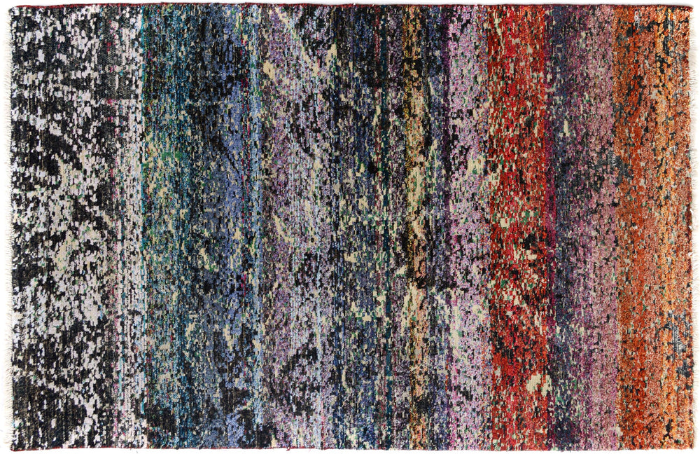 handmade Modern Kafkaz Blue Black Hand Knotted RECTANGLE 100% WOOL area rug 4' x 6'