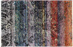 handmade Modern Kafkaz Blue Black Hand Knotted RECTANGLE 100% WOOL area rug 4' x 6'