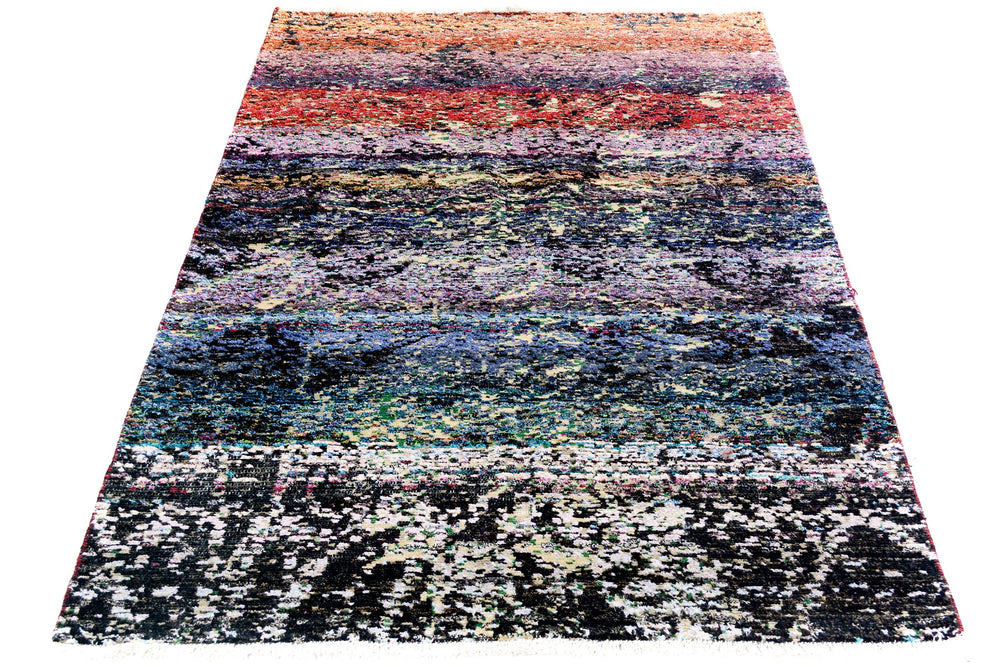 handmade Modern Kafkaz Blue Black Hand Knotted RECTANGLE 100% WOOL area rug 4' x 6'