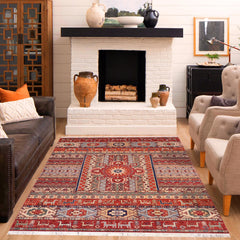 handmade Geometric Kurjean Rust Blue Hand Knotted RECTANGLE 100% WOOL area rug 6x8