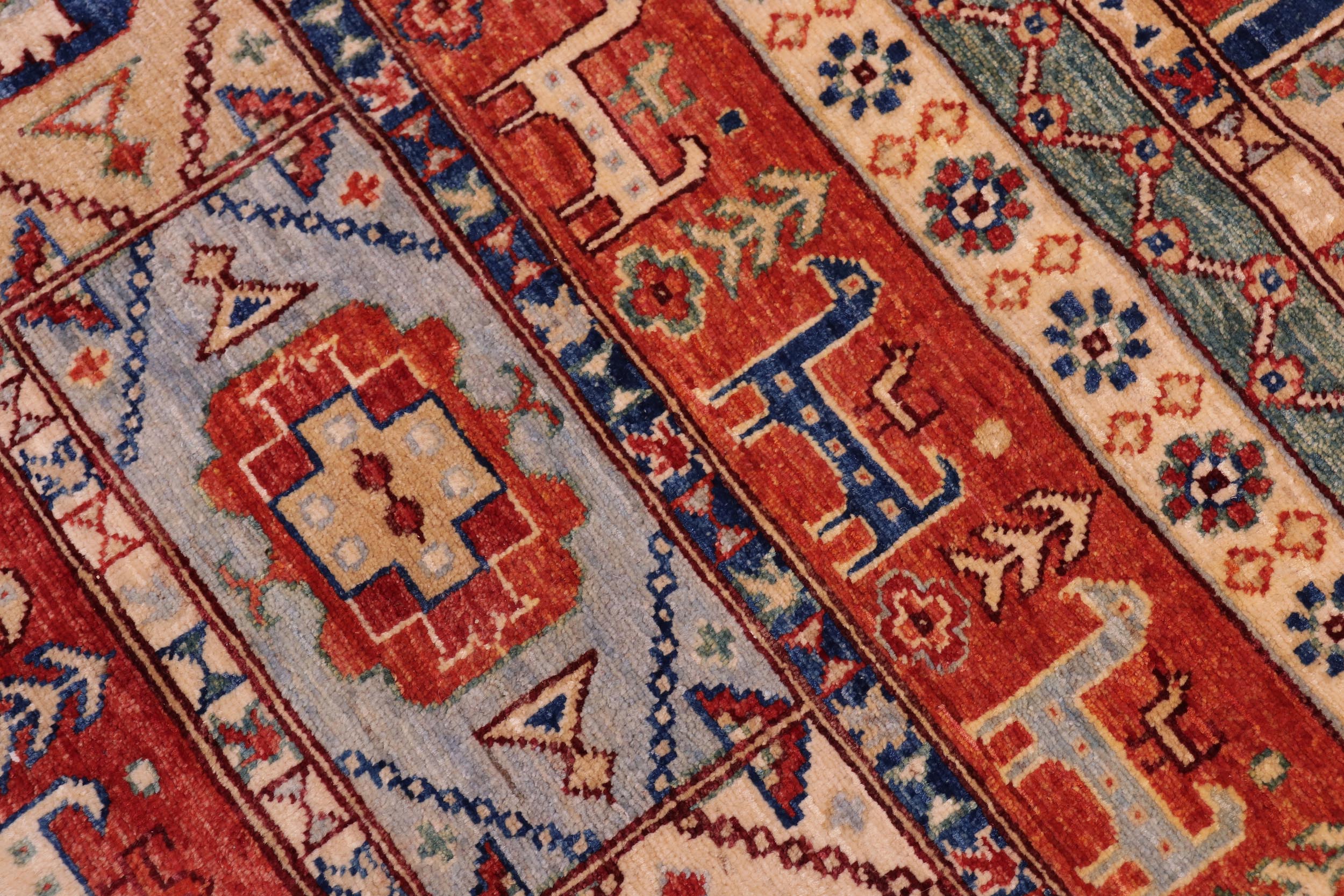 handmade Geometric Kurjean Rust Blue Hand Knotted RECTANGLE 100% WOOL area rug 6x8